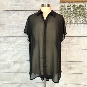 Torrid Sheer Button Down High Low Blouse Short Sleeves Black Plus Size 2 2X